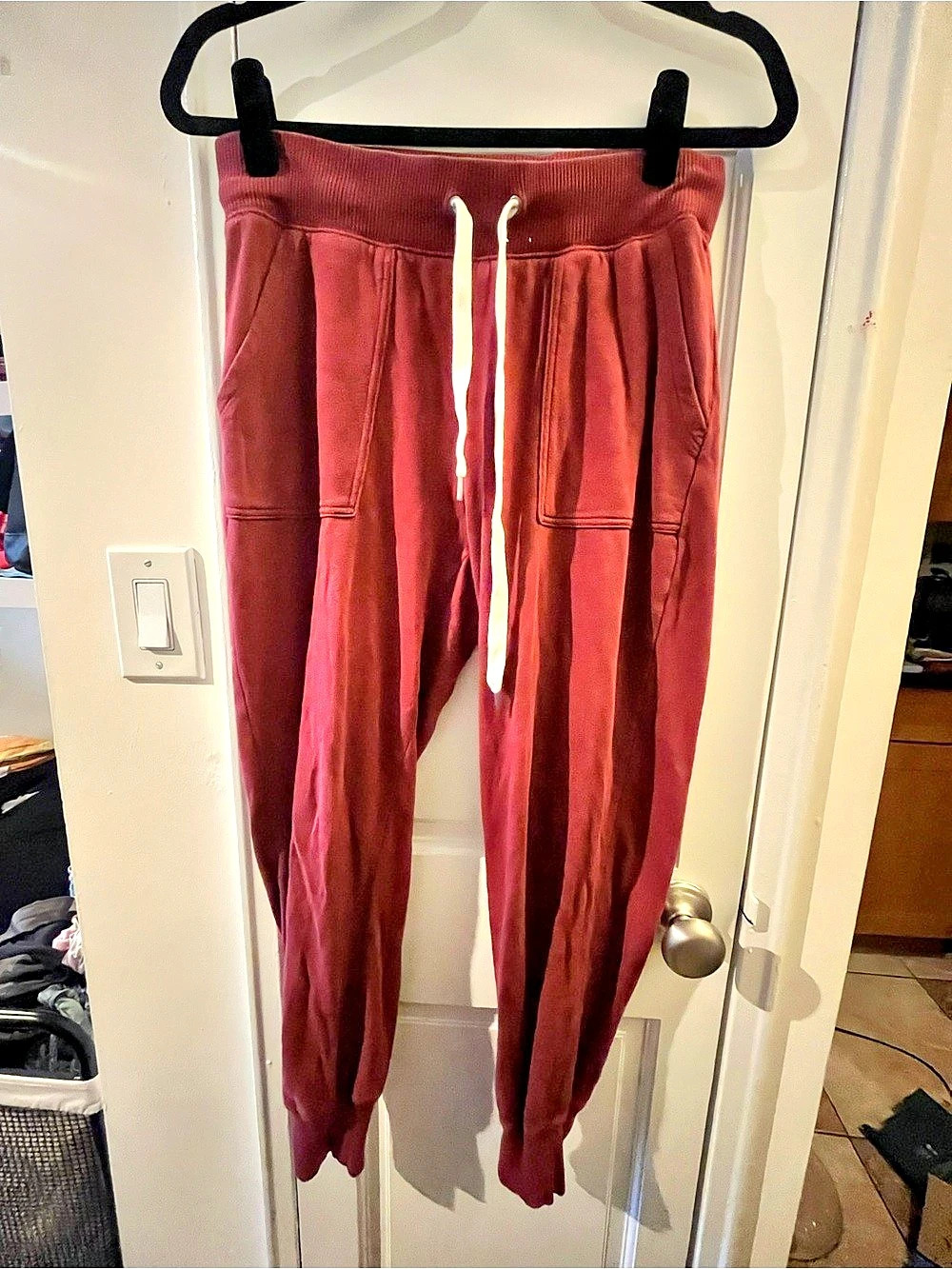 aerie Fleece Patch Pocket Jogger Sweatpants Burgundy Medium